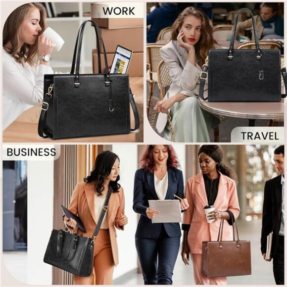 Laptop Bag for Women 15.6 Inch Vintage Leather Professional Work Tote - Picture 6 of 7